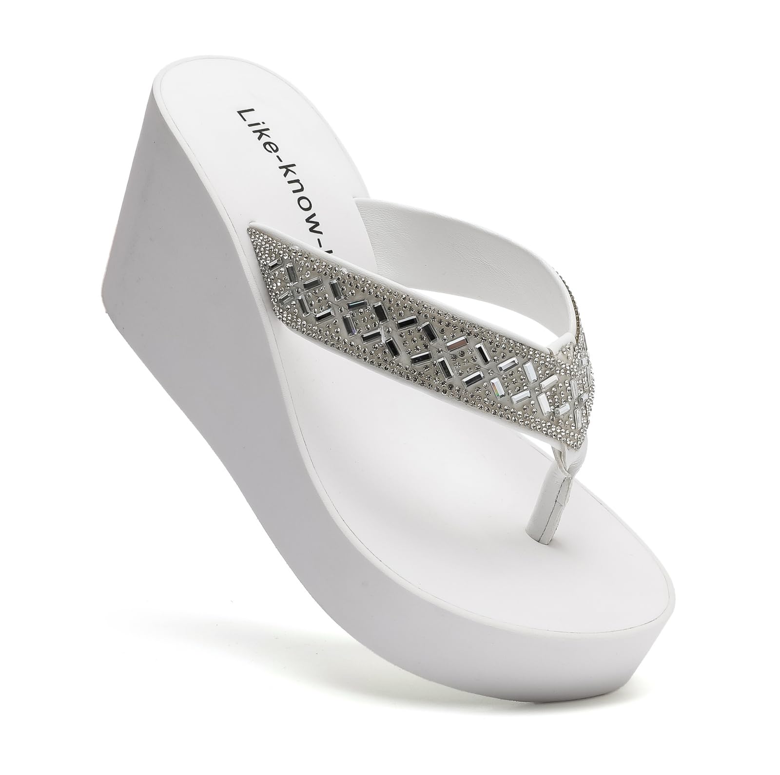 Like-know-like Rhinestone Wedge Sandals for Women | Platform Flip Flops | Wedding Shoes | Wedge Heels for Women | Dressy