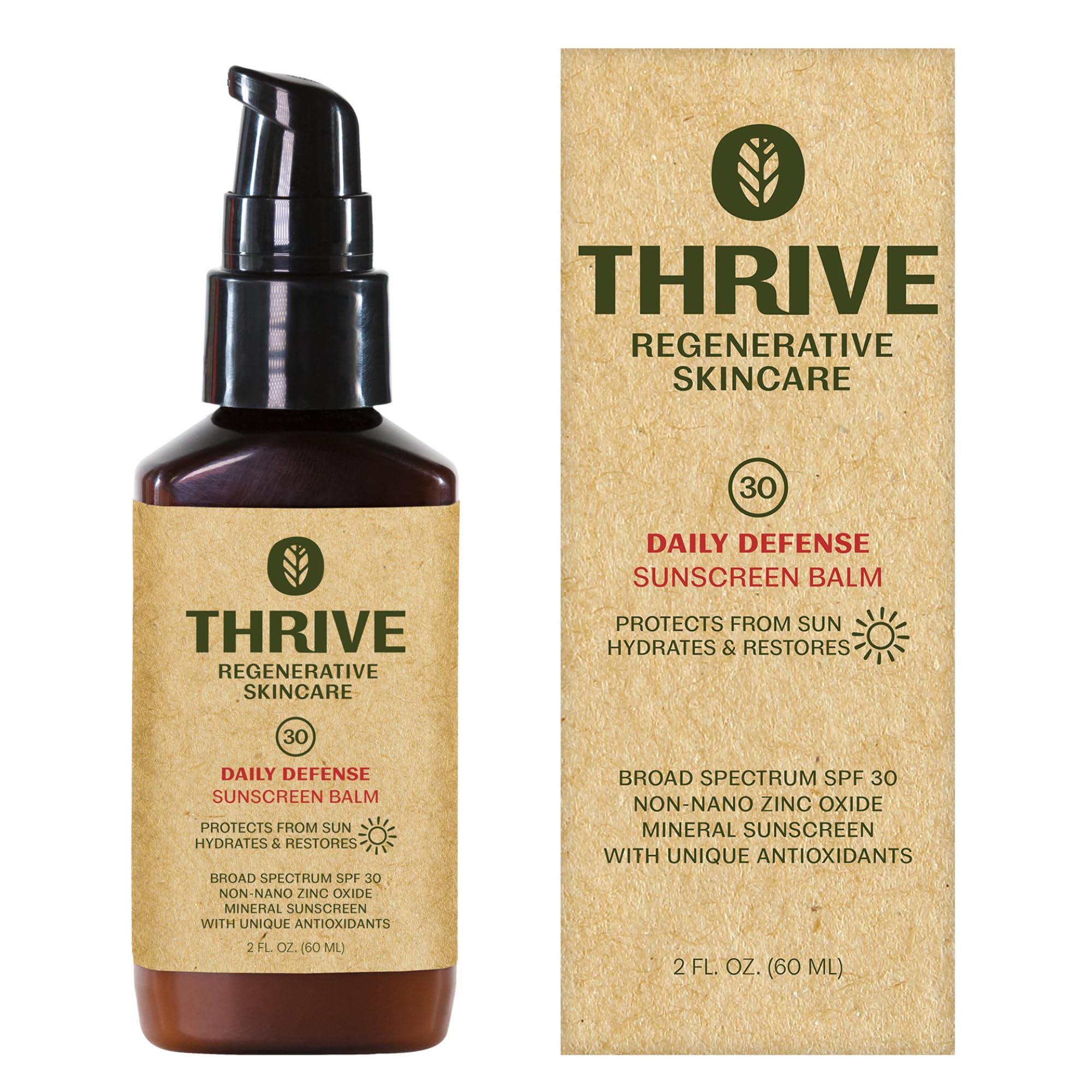 Thrive Natural Care Mineral Face Sunscreen SPF 30 - Daily Broad-Spectrum Protection for Face, No White Cast, Non-Nano Zi